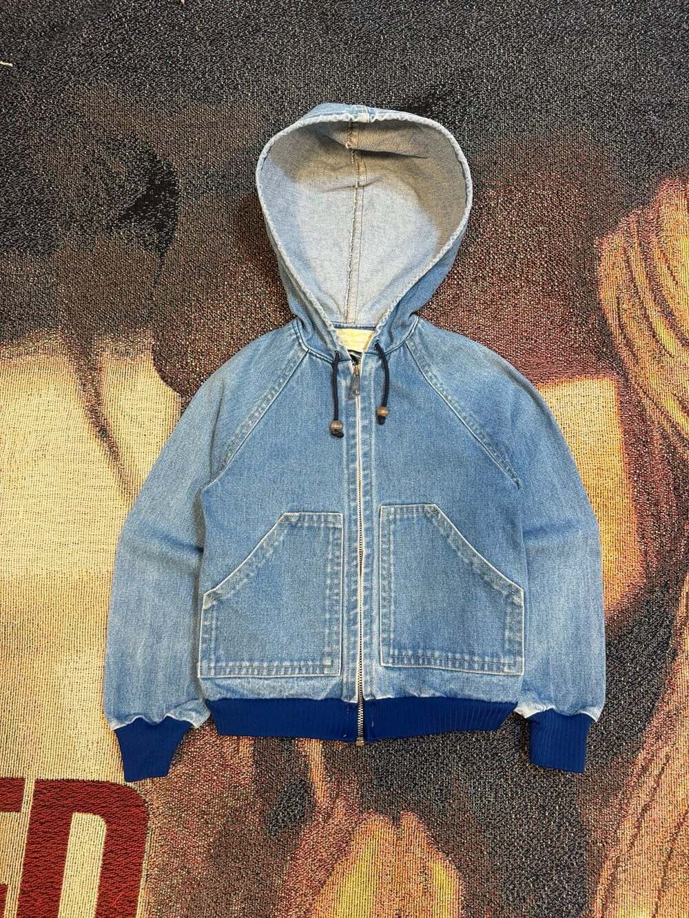 Vintage 80s Janis Made Especially For You Denim Zip-Up Hooded Bomber Jacket
